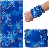 Fako Fashion® - Colsjaal - Gezichtsmasker - Bandana - Nekwarmer - Sjaal - Col - Microfiber Faceshield - Aqua Blauw/Geel