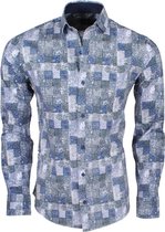 DiNero Milano - Heren Overhemd - Slim Fit - Geblokt - Grijs/Blauw