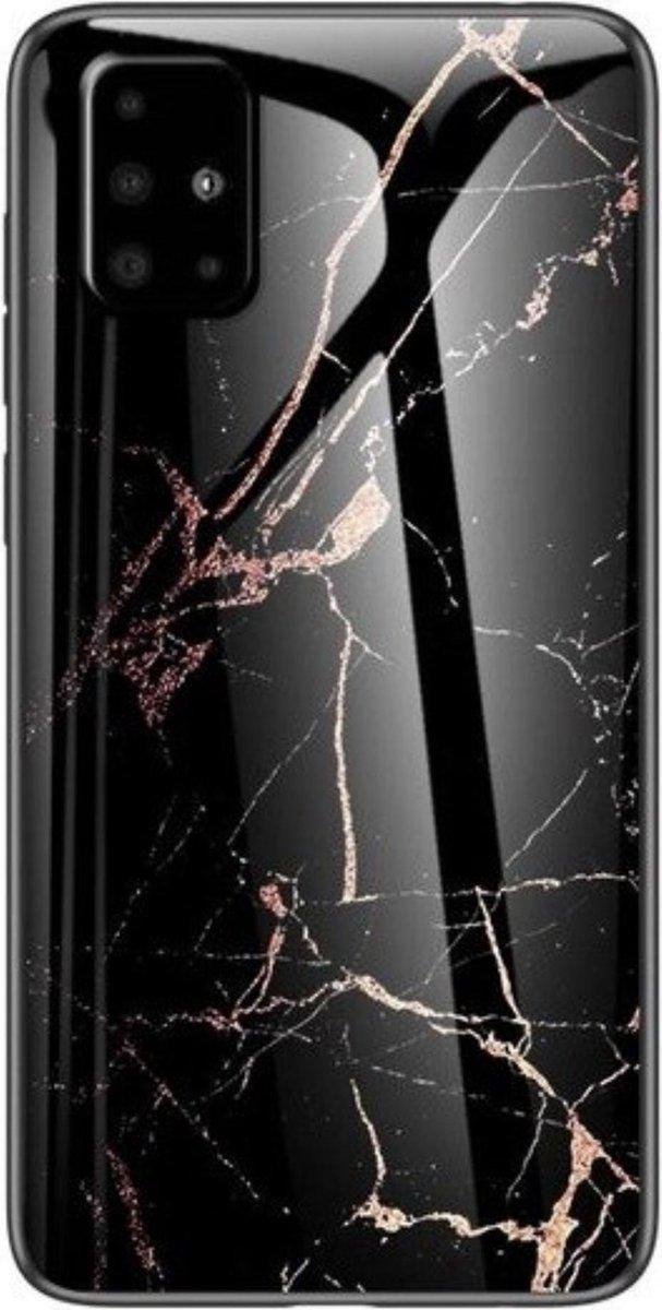 Geschikt voor Samsung Galaxy A51 Backcover - Goud - Marmer - Gehard Glas