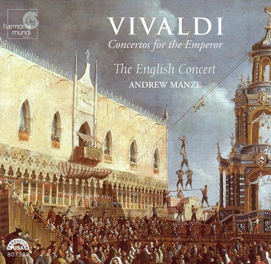 Albumhoes Vivaldi Concertos for the Emperor door The English Concert, Andrew Manze. Een schilderij van een barokke stoet met artiesten.