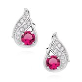 Joy|S - Zilveren klassieke druppel oorbellen robijn roze zirkonia gehodineerd