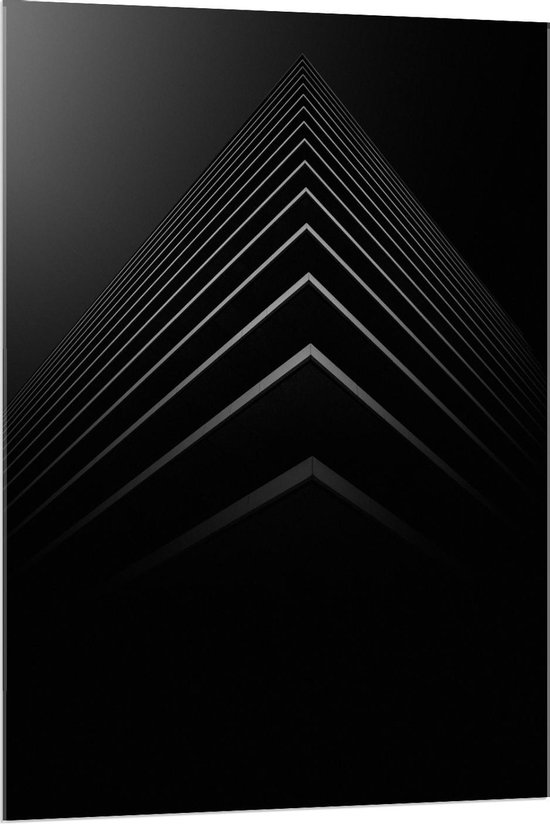 Acrylglas - Hoek van Gebouw (zwart/wit) - 80x120cm Foto op Acrylglas (Wanddecoratie op Acrylglas)