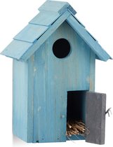 relaxdays - nichoir en bois - maison en forme avec porte - avec couleur - nichoir bleu