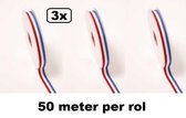 3x Medaille lint rood/wit/blauw 50 meter - Koningsdag Carnaval holland nederland national medaille lint thema feest kampioen