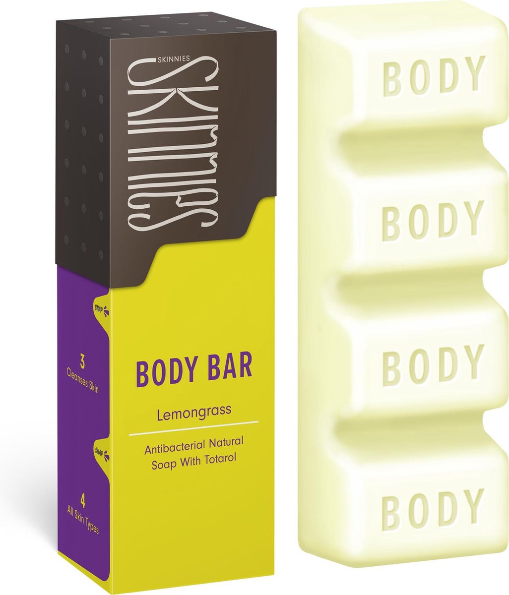 Goedkoopste Skinnies Body Bar - Lichaamsverzorging antibacterieel - Zeep bar - Reiniging - Citroengras - Soap bar unisex 100 gram