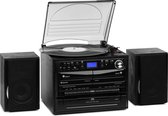 Auna 388-DAB+ stereo-installatie met 2 speakers - Met platenspeler, CD-speler en 2 cassettedecks - 20W max. - Vinyl CD cassette - BT FM/DAB+ USB SD - Zwart