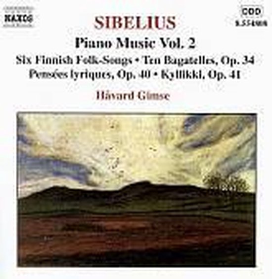 De hoes van Sibelius Piano Music Vol. 2 toont een schilderij met golvende heuvels en een boom aan de rechterkant.