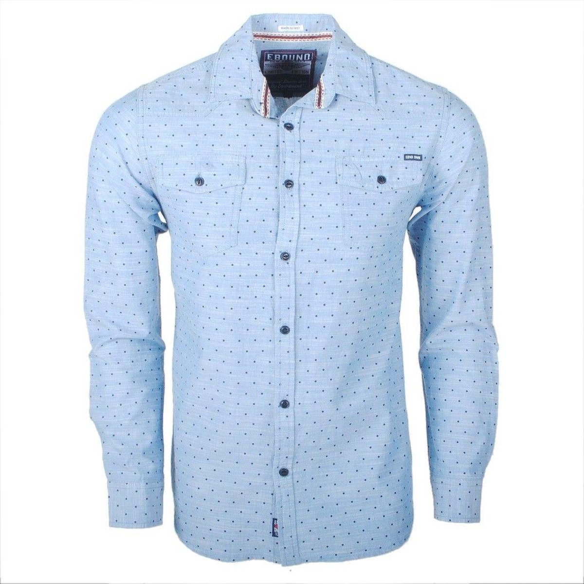 Earthbound - Heren Overhemd met 2 Borstzakjes - Lichtblauw met blauw stip
