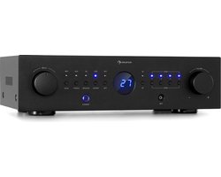 Auna Versterker, HiFi Stereo Mini Versterker, HiFi-versterker met Bass- en Treble-regelaar, 4-kanaals Audioversterker, Stereo Versterker & Luidsprekers met Afstandsbediening & AUX-ingang, AV-receiver