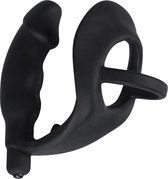 Black Velvets – Multifunctionele Vibrerende Siliconen Plug met Ringen voor Penis en Ballen 10 cm – Zwart