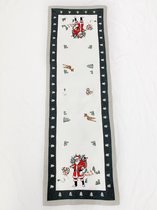 Kerst-tafelkleed Linnenlook Wit - grijze rand met Kerstman en Hert -  Loper 130 cm