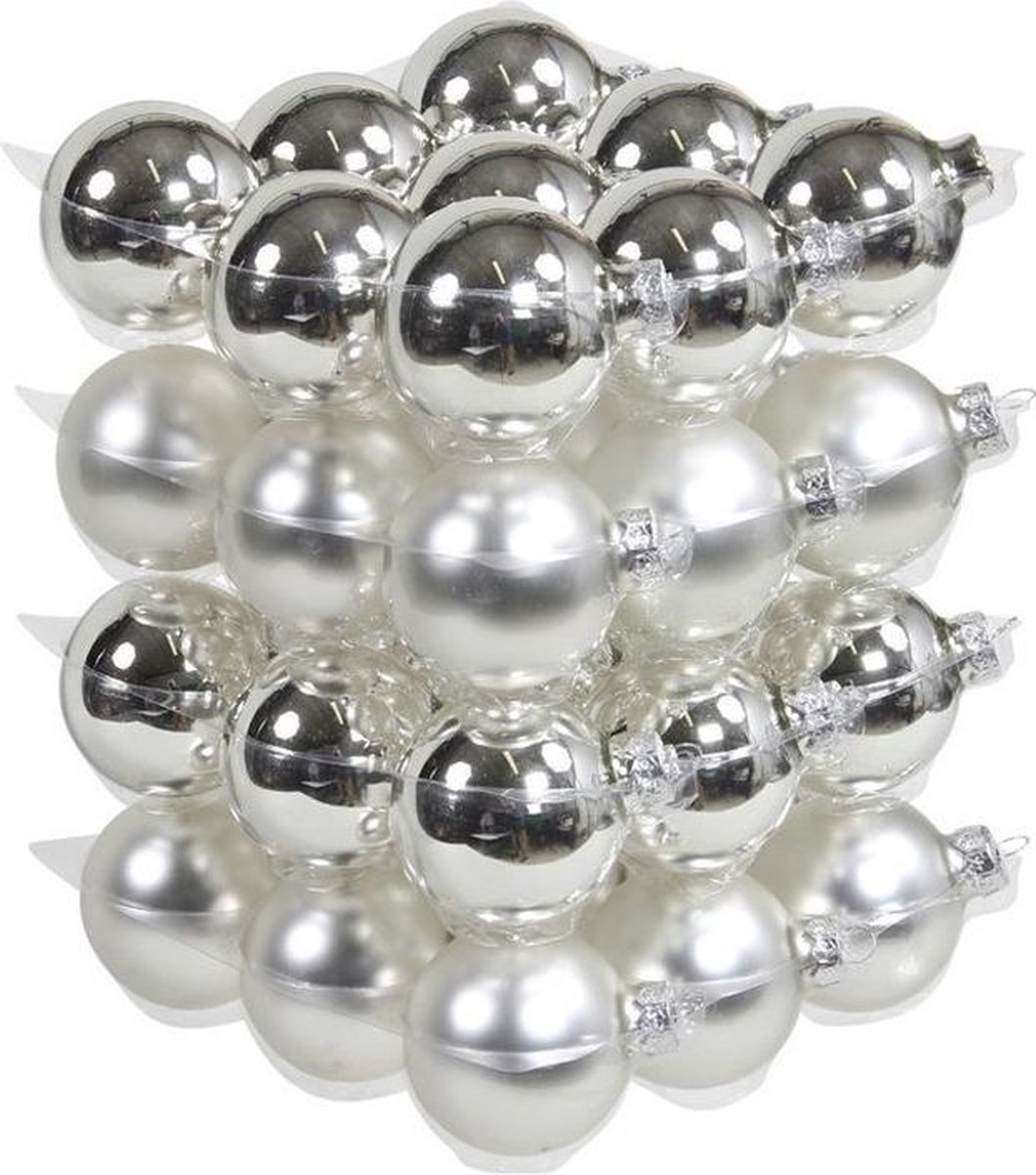36x Zilveren glazen kerstballen 6 cm mat/glans