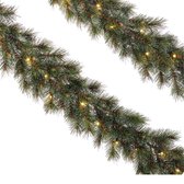 4x Groene dennenslingers/dennen guirlandes met 30 Led lampjes 270 cm - Kerstdecoratie kerstslingers