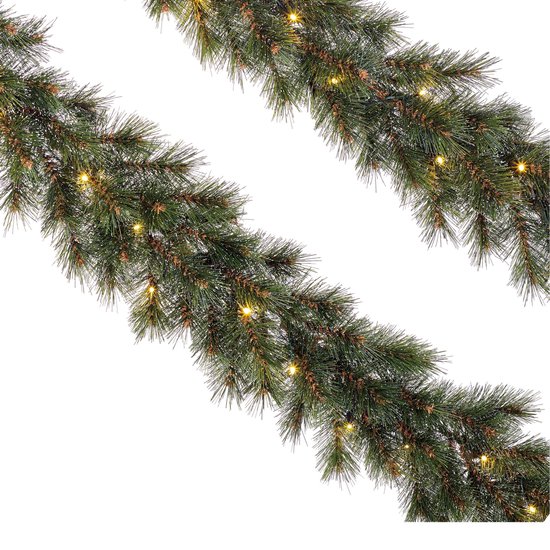 lanthaan Pijlpunt zoals dat 4x Groene dennenslingers/dennen guirlandes met 30 Led lampjes 270 cm -  Kerstdecoratie... | bol.com