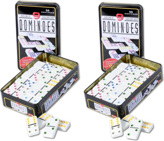 Oneerlijk Universeel kopiëren Domino spel dubbel 9/double 9 in blik en 110x gekleurde stenen -  Dominostenen - Domino... | bol.com