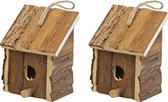 2x Broedhuizen/vogelhuisjes vierkant met schuin dak naturel 9 x 11 x 16 cm - tuindecoratie - tuindieren - vogelhuisjes