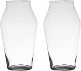 Set van 2x stuks transparante home-basics vaas/vazen van glas 25 x 16 cm - Bloemen/takken/boeketten vaas voor binnen gebruik