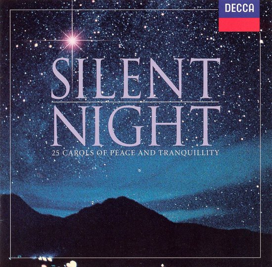 Albumhoes: Decca, 'Silent Night' 25 Carols of Peace and Tranquillity. Nachtelijk landschap met sterrenhemel.