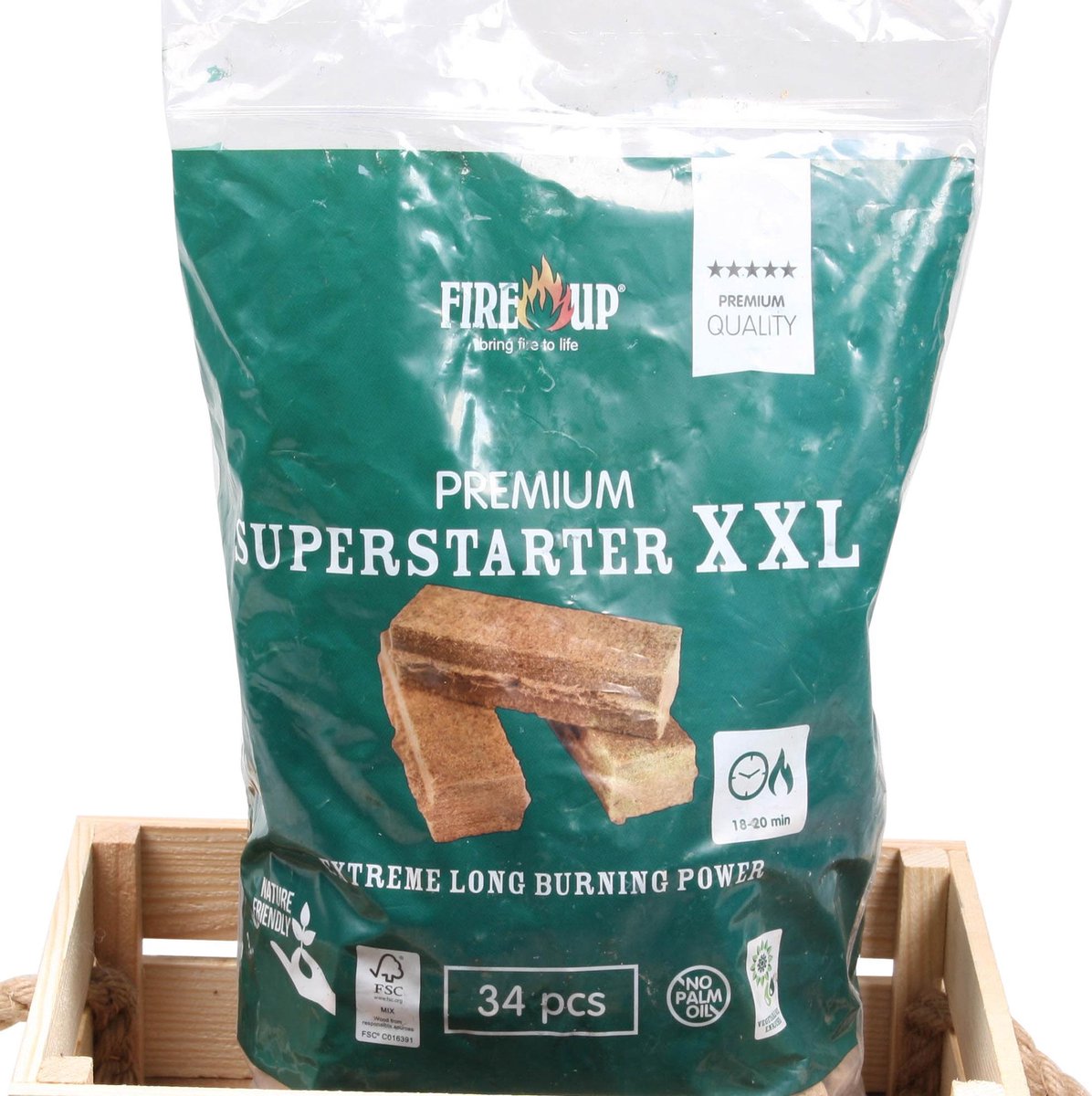 FIRE UP Premium XXL Superstarters - aanmaakblokjes XXL - VOORDEELDOOS 8 zakken met 34 stuks - extra grote aanmaakblokjes voor BBQ, grill, open haard en houtkachel - snelle ontbranding - lange brandduur - rookarm - voor houtskool en haardhout