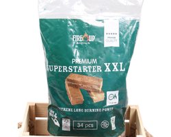 FIRE UP Premium XXL Superstarters - aanmaakblokjes XXL - VOORDEELDOOS 8 zakken met 34 stuks - extra grote aanmaakblokjes voor BBQ, grill, open haard en houtkachel - snelle ontbranding - lange brandduur - rookarm - voor houtskool en haardhout