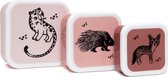 Boîte à lunch Petit Singe animal noir - 3 boîtes à biscuits - Boîte à pain - Animaux Rose - Boîtes à goûter