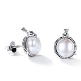 Geshe-Dames zilveren oorknopjes vogelnest met parel-zilver 925 platinum plated-10mm-cadeau voor vrouw