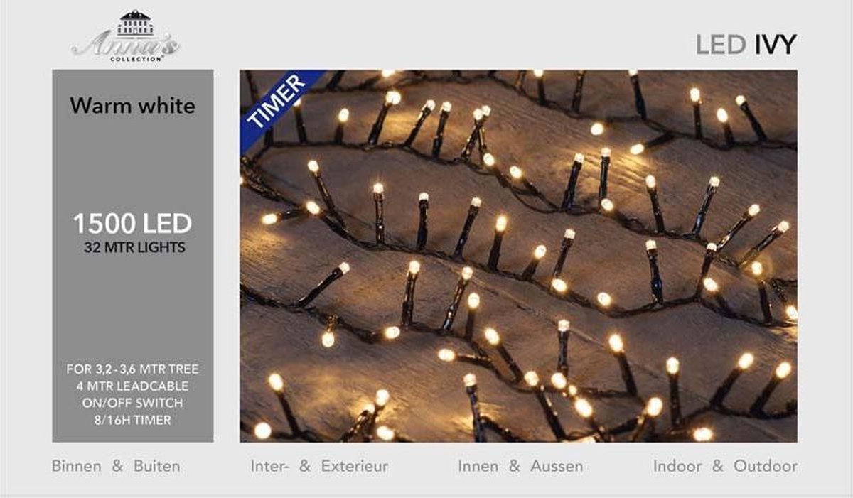 Kerstverlichting LED Ivy 1500 LED / 32 meter warmwit met timer Anna...