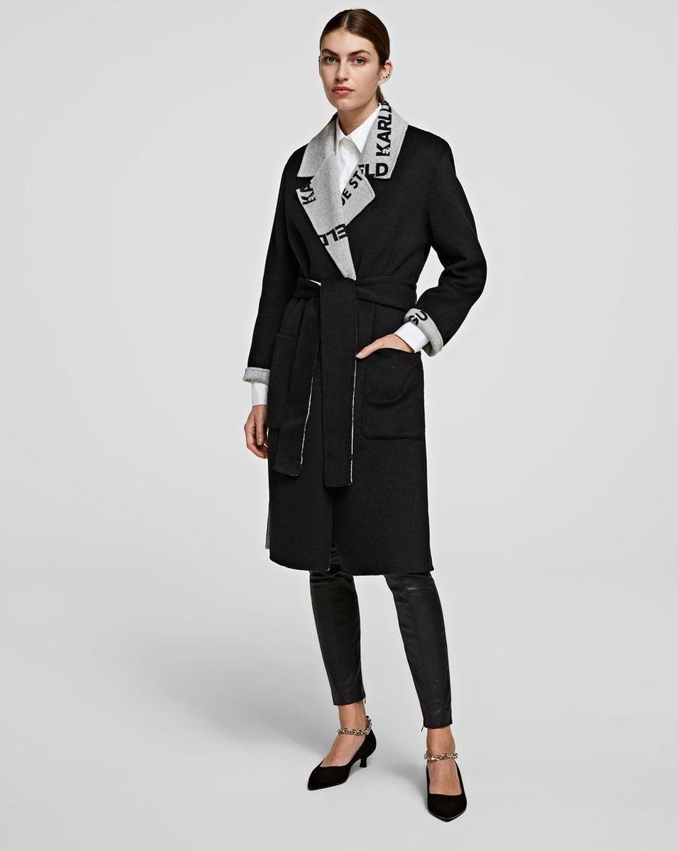 wenkbrauw aantal Eik Karl Lagerfeld Printed Double Faced Coat Black | bol.com
