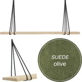 Leren split-plankdragers - Handles and more® - 100% leer - SUEDE OLIVE - set van 2 / excl. plank (leren plankdragers - plankdragers banden - leren plank banden)