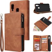 Luxe Telefoonhoesje voor Samsung Galaxy A20e | Hoogwaardig Leren Bookcase | Lederen Wallet Case | Luxe Uitstraling | Pasjeshouder 6 stuks | Portemonnee | Rits | Cognac Bruin