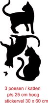 Raam sticker  3 katten / poezen 30 x 60 cm kleur zwart