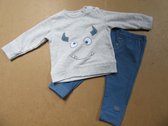 wiplala kledingset voor jongens grijst blauw little monster  , 9 maand 74