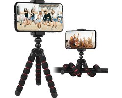 MOJOGEAR Flexibel mini-statief met schuimrubber poten - Tot 17 cm hoog - Inclusief telefoonhouder geschikt voor smartphones tot 8,4 cm breed - Zwart/Rood