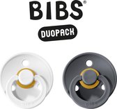 BIBS Fopspeen - Maat 2 (6-18 maanden) DUOPACK - White & Iron - BIBS tutjes - BIBS sucettes