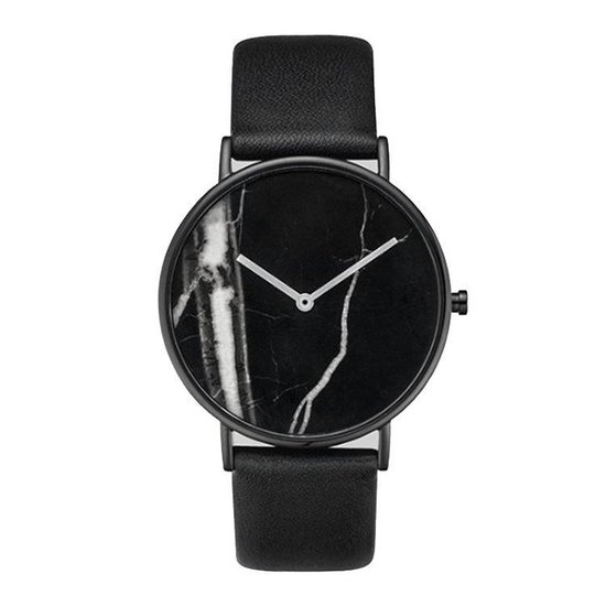 Zamora Marble Black Horloge | Zwart Marmer | PU Lederen band