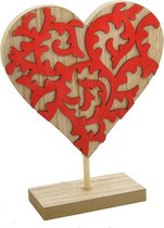 Kerst hart van hout - 19 cm - barok - decoratie hart - set 2 stuks - Rood