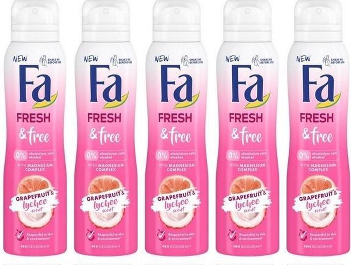 Fa Deodorant Spray Grapefruit & Lychee 150 ml - Multipak 5 stuks - Fa