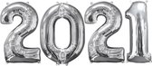 'Grote 2021 folie ballonnen - zilver - 100 cm - Oud en nieuw versiering