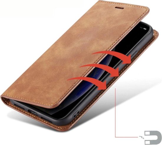 Bookcase en cuir de Luxe Apple iPhone XR | Marron | Étui portefeuille | Étui portefeuille en cuir | Magnétique