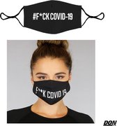 DONLINE - Niet medische Mondmasker - F*CK COVID-19 Tekst - Inclusief Handige opbergtasje + 10 Filters - Mondkapje - Verstelbaar mondmasker - Wasbaar - Herbruikbare mondkap
