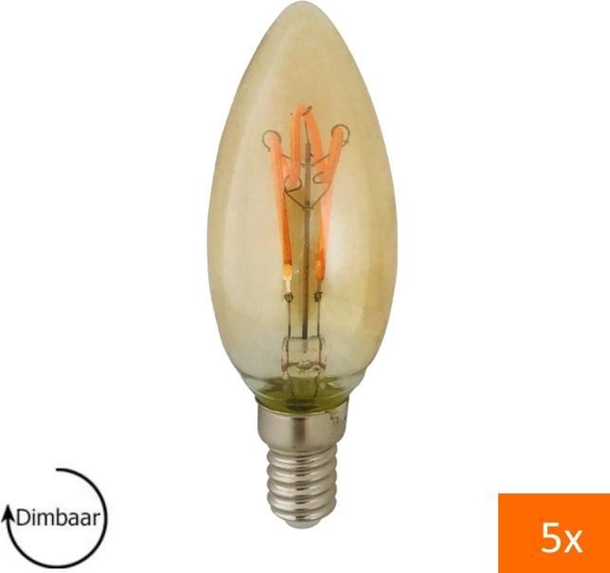 E14 LED Lamp dimbaar Kaars Amber 4W 5pack