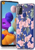 iMoshion Hoesje Geschikt voor Samsung Galaxy A21s Hoesje Siliconen - iMoshion Design hoesje - Roze / Transparant / Cherry Blossom