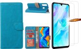 Huawei P30 Lite New Edition Hoesje / P30 Lite portemonnee hoesje Turquoise / book case met 2 pack screenprotector
