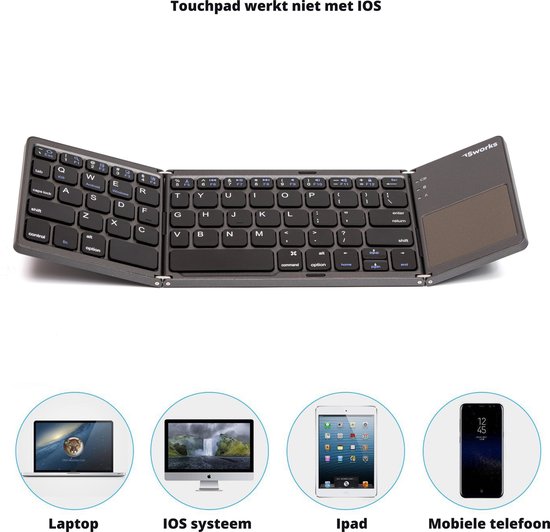 Draadloos Bluetooth Opvouwbaar QWERTY Toetsenbord met Touchpad - Voor Smartphones en Computers – android Zwart