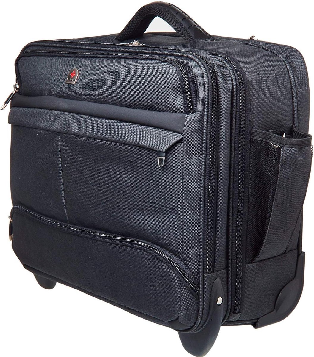 VANKEAN 17,3 inch laptoptas met wielen voor heren, stijlvolle en waterdichte laptoptas met RFID-vakken voor reizen, werk, school, Zwart