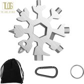 19 in 1 Sneeuwvlok Multitool Gereedschapsset en Schroevendraaierset - Inbussleutel en Ringsleutel - Flesopener en Bieropener - Schroevendraaier - Moersleutel - Sleutelhanger mannen ZILVER - T