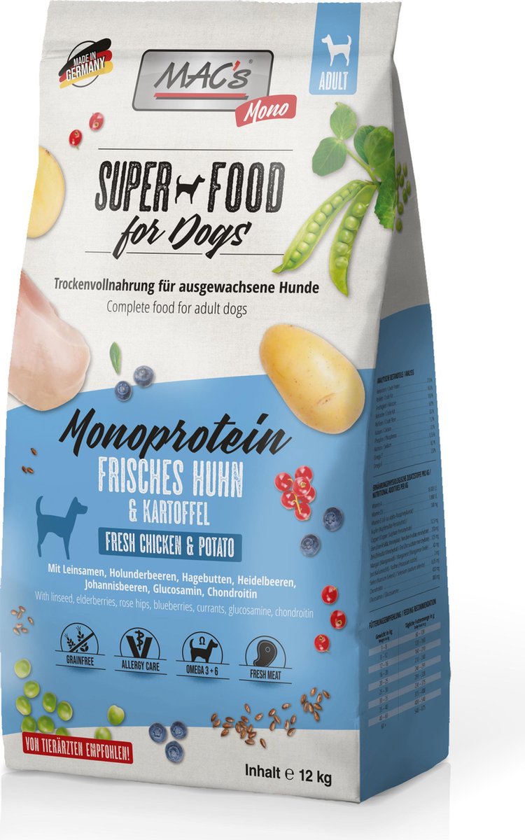 MAC's Superfood Hondenvoer Hondenbrokken - Mono Kip & Aardappel - 12kg