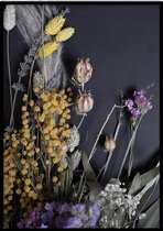 Poster Dark Dried Flowers - 30x40 cm Met Fotolijst - Poster Droogbloemen - Ingelijst - WALLLL