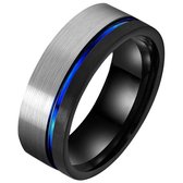 Wolfraam heren ring Groef Zilverkleurig Zwart Blauw-17mm