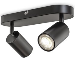 B.K.LICHT - Opbouwspot - plafondspot met 2 lichtpunte - draaibar - GU10 fitting - zwart - metaal - l: 27cm